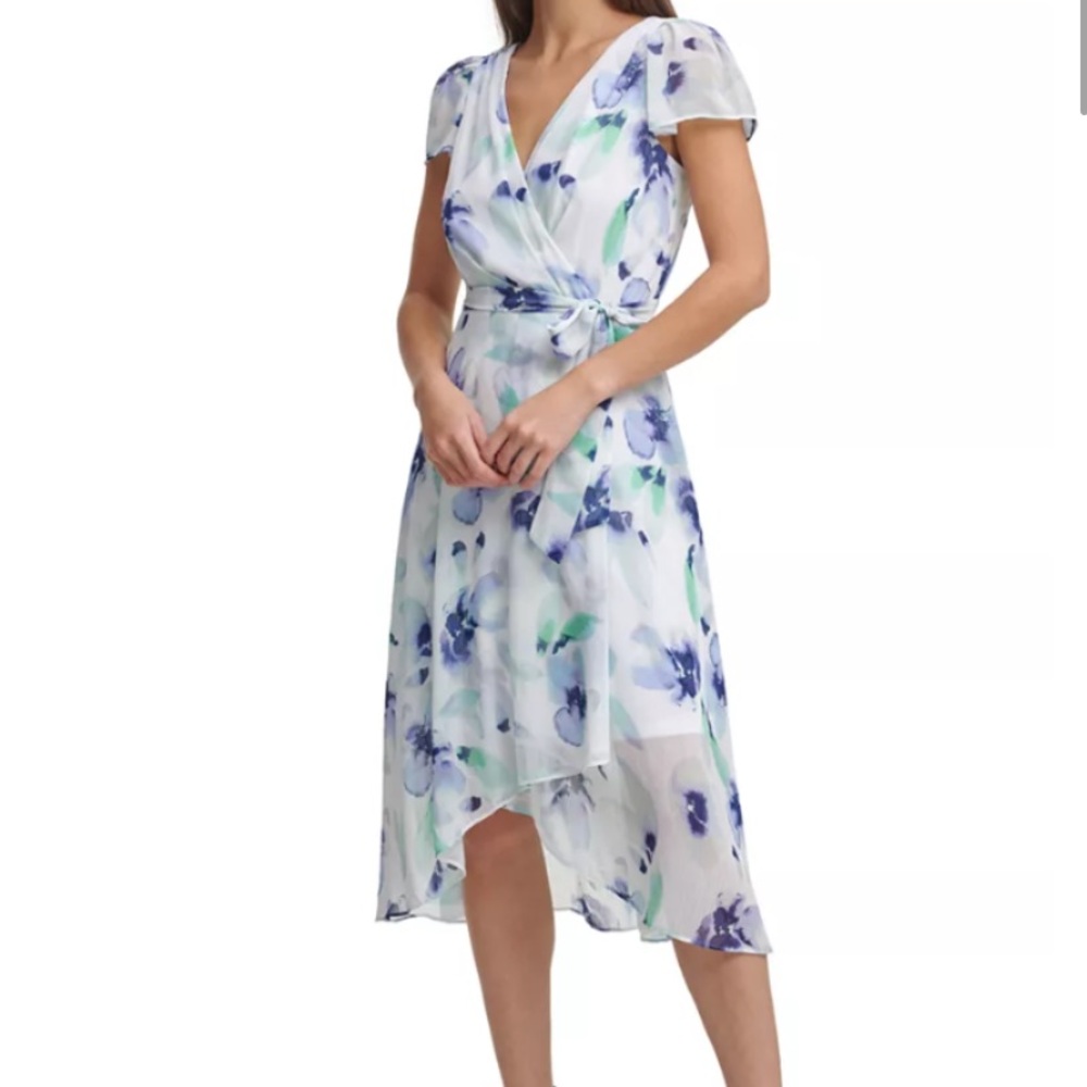 DKNY floral midi wrap dress